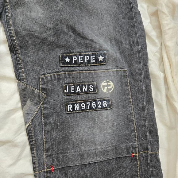 Vintage Pepe Jeans London Jeans Size 36x33 Gray Denim Camo Pocket Y2K Baggy Fit - Picture 6 of 14
